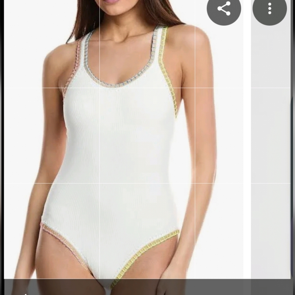 PQ Swim White Ribbed Swimsuit with Multicolor Crotchet Trim